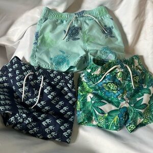 Janie and Jack Green Tropical Print Swim Trunks LOT of 3! 6-12 months